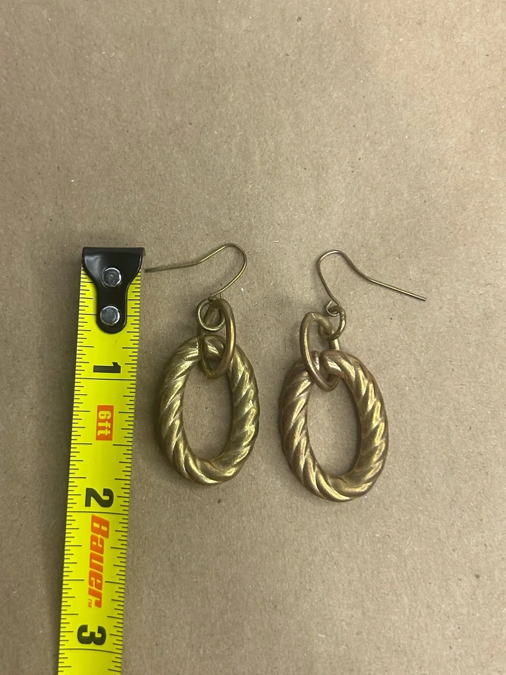 Twisted Oval Brass Toned Drop Earrings